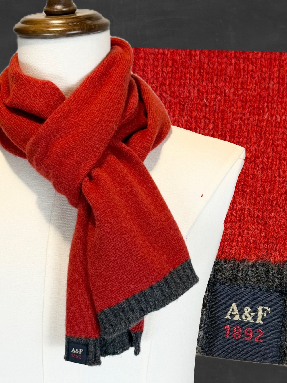 Abercrombie & Fitch lambswool scarf long winter neck wrap red gray preppy y2k